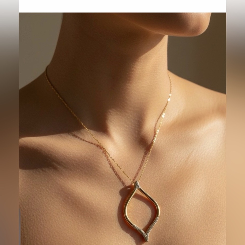 Gold and Silver Teardrop Pendant Necklace with Cyrstalls- Women Jewelry